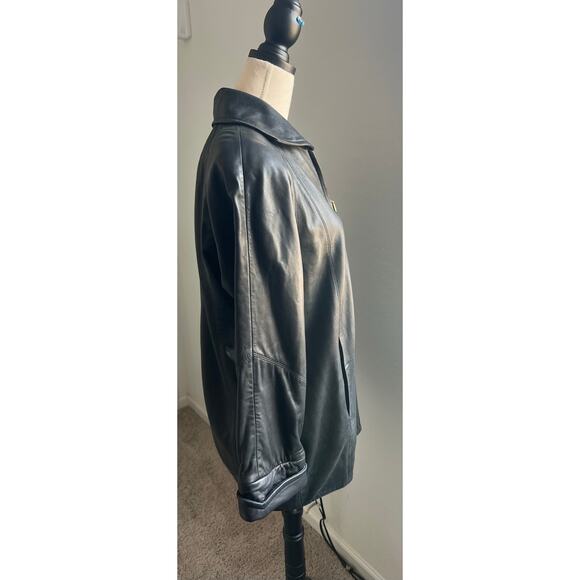 LNR Vintage for Nordstrom Soft Y2K Retro Black Leather Zippered Jacket Coat P/P - Picture 5 of 14